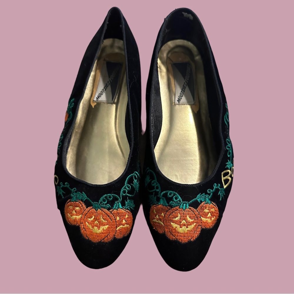 VINTAGE Mootsies Tootsies Womens Black Halloween Embroidered Flats Shoes Size 10